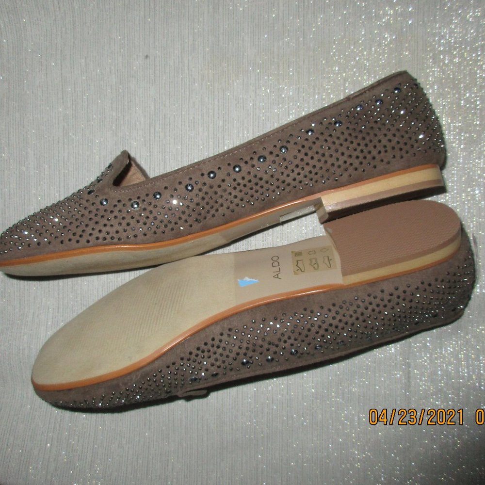 ALDO STUD BALLET FLATS BLINGY TAUPE 10 NEW